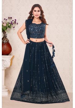 Peacock Blue Georgett/Chiffon Lehenga 